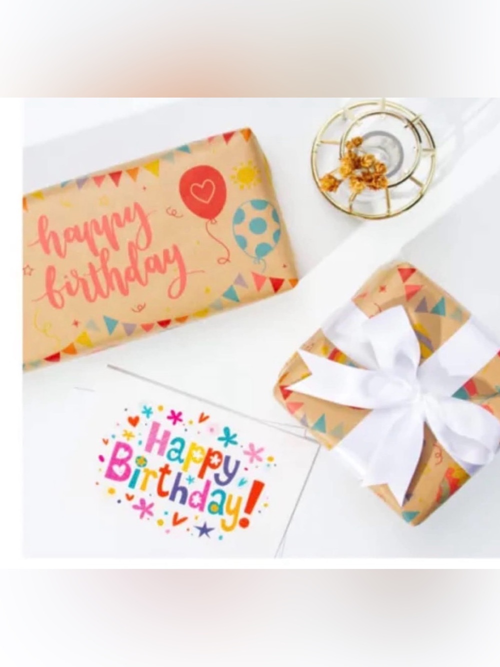 Happy Birthday Gift Wrap Set - Colorful Confetti Design